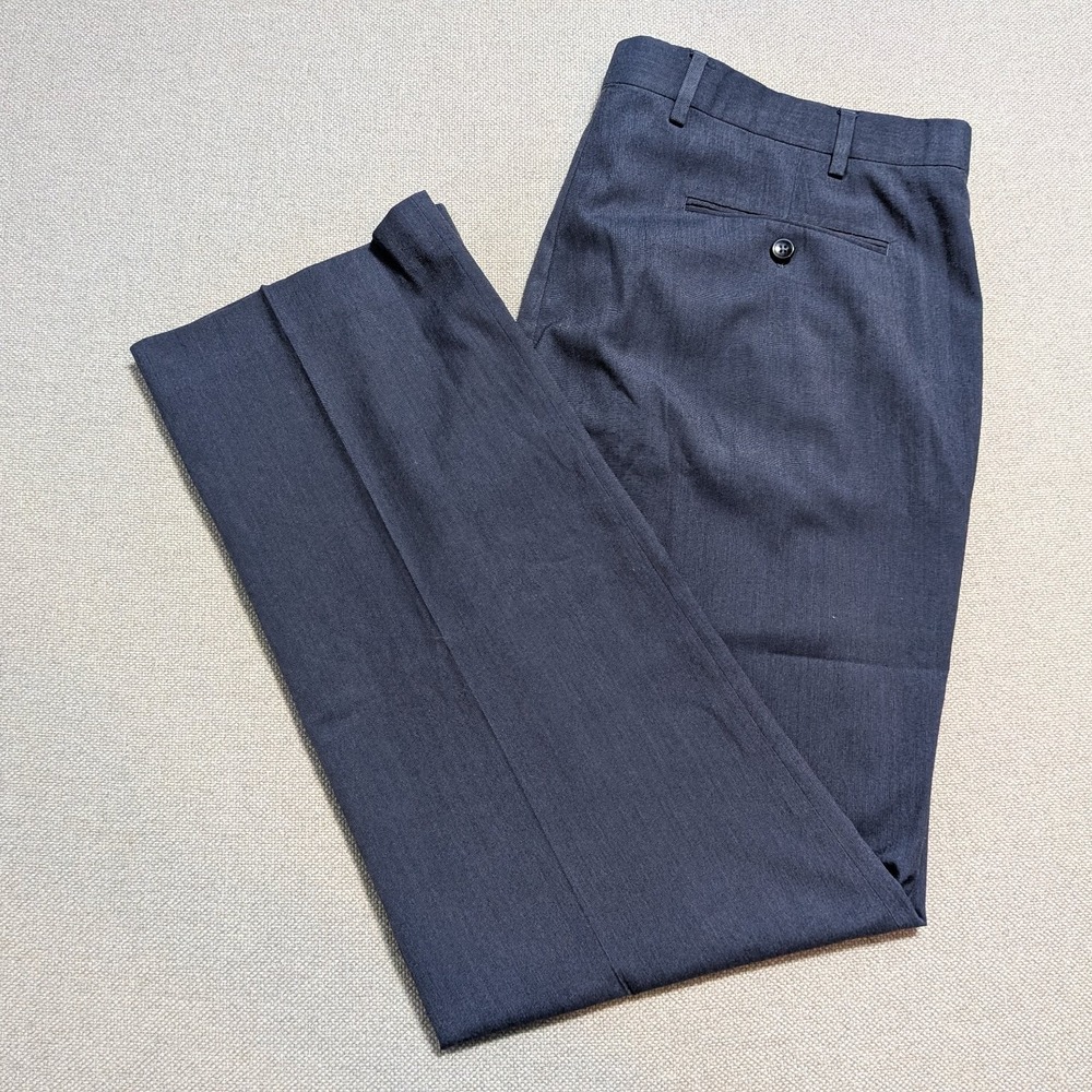 Hart Schaffner Marx Mens Pants Navy 38x32 Blended Fabric Classic Pleated Stretch